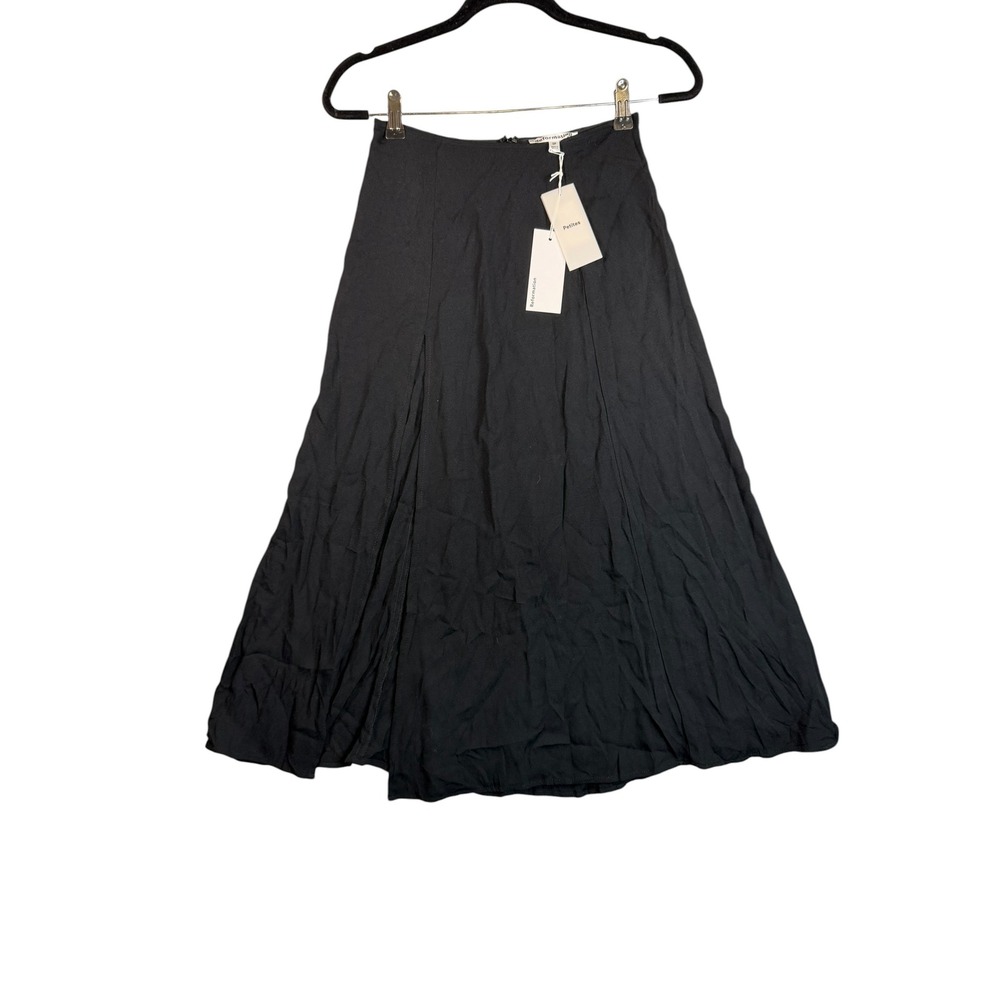Reformation Petites Black Crepe Midi‎ Skirt with Front Slit Size 0P NWT